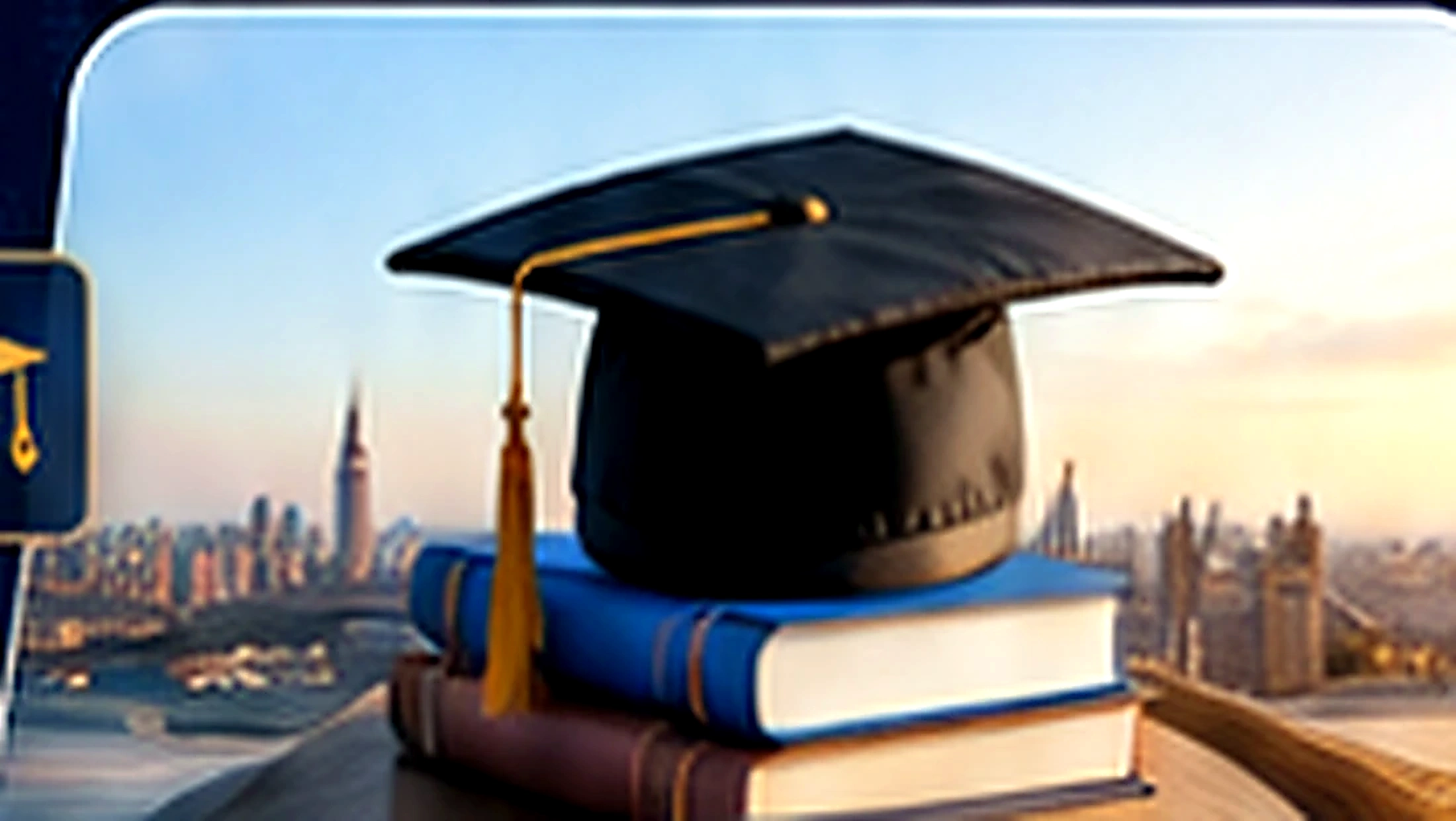 Graduation cap and books representing education services